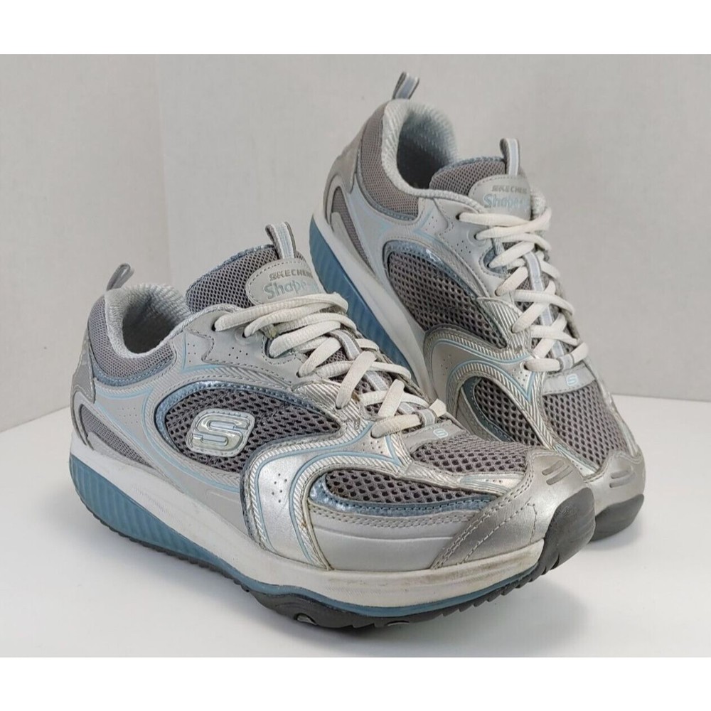 Skechers® Shape-Ups™ Womens Gray Blue Shoes Sneaker Athletic Walking Size US 8.5